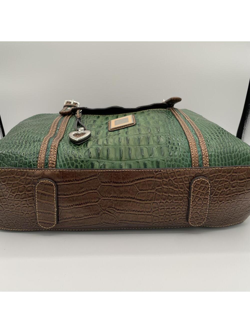 Sharif Large Teal Embossed Leather Tote Croc Print Satchel Shoulder Bag Charm - Picture 5 of 9